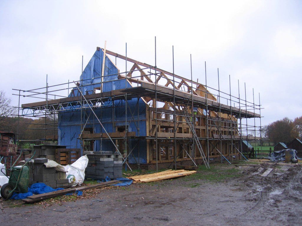 Image of a five bedroomed oak framed farm house under construction